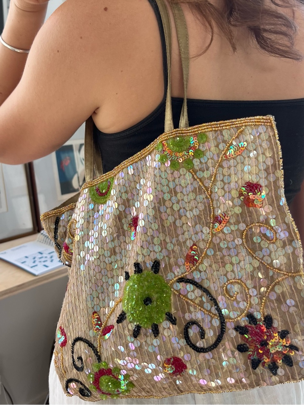 Vintage Antonello Serio Sequin Embellished Floral Shoulder Bag